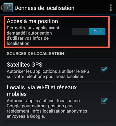 Infos de localisation sur Android