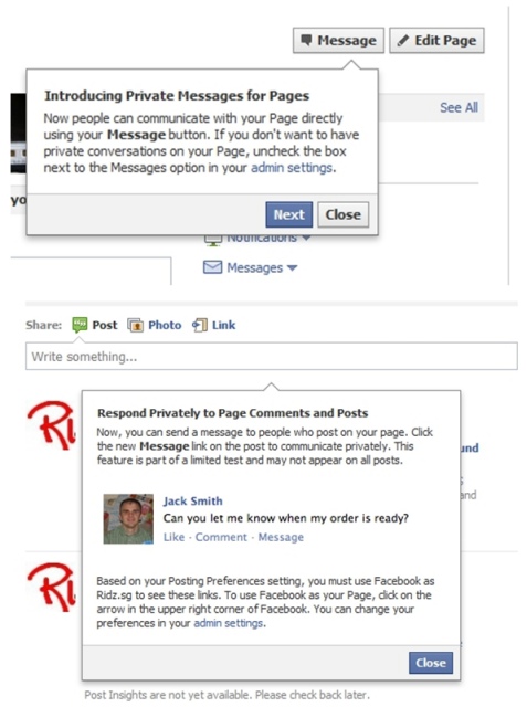 Messagerie privée sur page Facebook Messagerie privée sur page fan Facebook