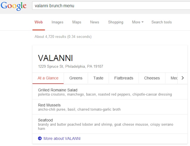 google restaurant menu