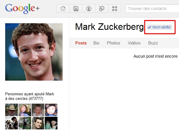 Google+ : comptes certifiés Exemple de compte certifié sur Google Plus