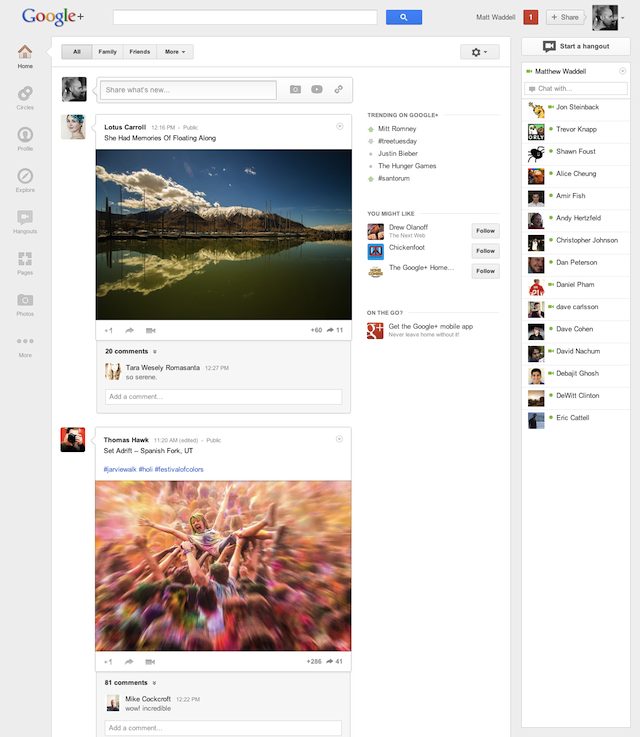 Le nouveau look de Google+ (avril 2012) Interface pages Google Plus