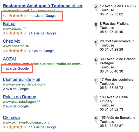 Les avis dans Google Local