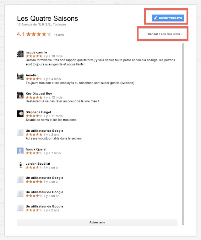 Pop-up avis Google Local