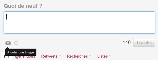 Icône appareil photo sous le formulaire du tweet Icône appareil photo sous le formulaire du tweet
