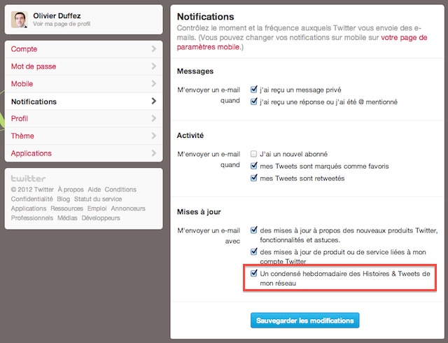 Configuration de l'option du résumé Twitter hebdomadaire Configuration de l'option du résumé Twitter hebdomadaire