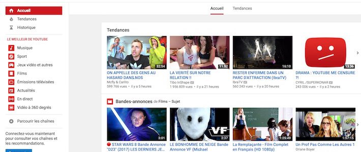 Youtube page d'accueil