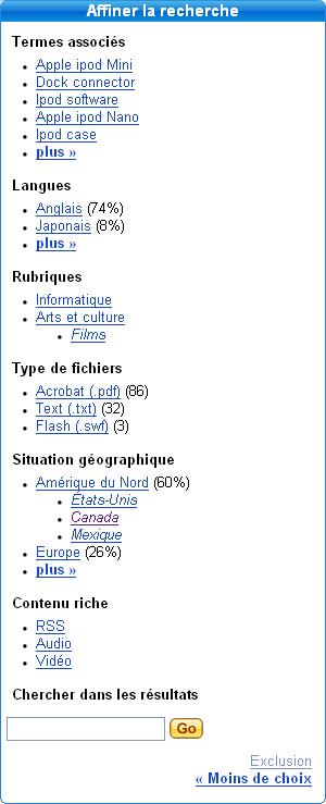 Affinage de la recherche sur Exalead