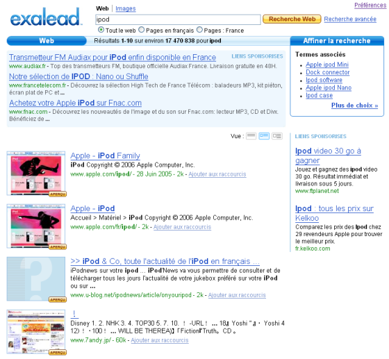 Page de r�sultats Exalead