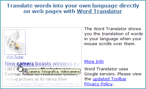 Google Toolbar Word Translator