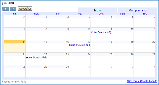 FIFA 2010 : agenda equipes