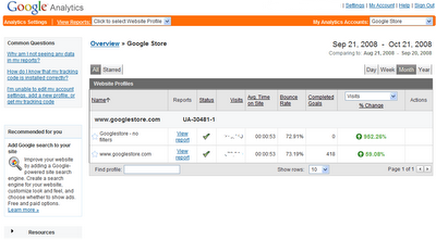 Interface d'administration de Google Analytics v3