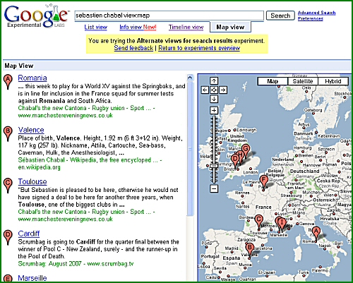 Affichage des résultats sur une carte dans Google Alternate Views