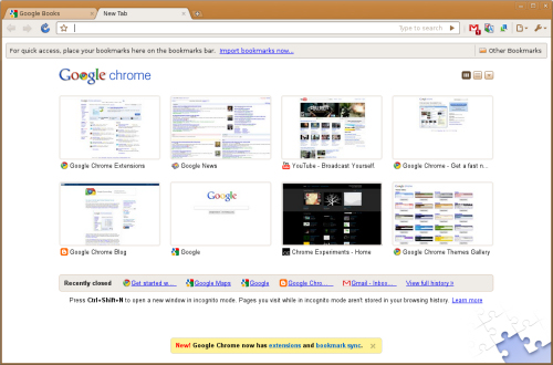 Interface de Google Chrome sous Linux