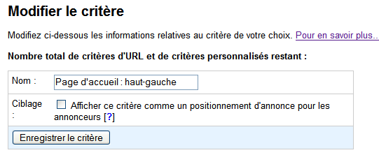 Critère personnalisé sans ciblage