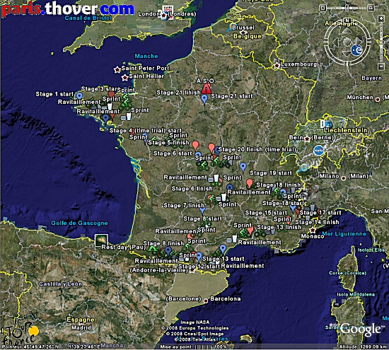 Carte du Tour de France 2008 dans Google Earth