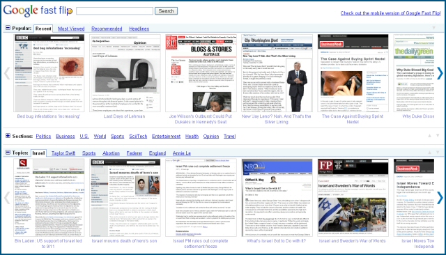 Homepage de Google Fast Flip