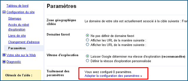 Google n a détecté aucun paramètre d URL, c est à vous de les configurer