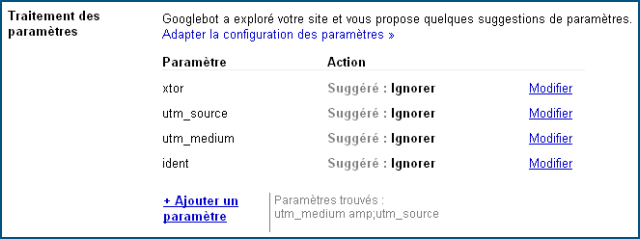 Google a détecté certains paramètres d URL, mais vous pouvez toujours les adapter et en configurer d autres