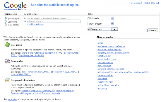 Capture d'écran de la page d'accueil de Google Insights for Search