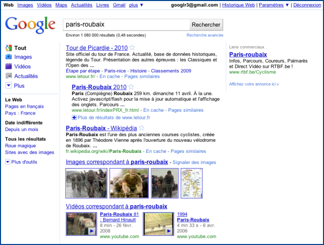 Interface de recherche Google en français