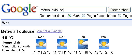 Exemple de OneBox : météo