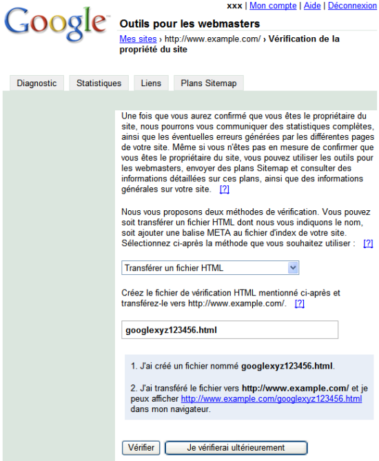 Formulaire de v�rification de site