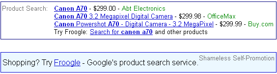 Google fait de la publicit� pour Froogle