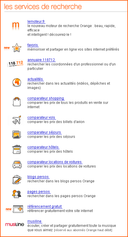 Les services de recherche d'information propos�s par Orange