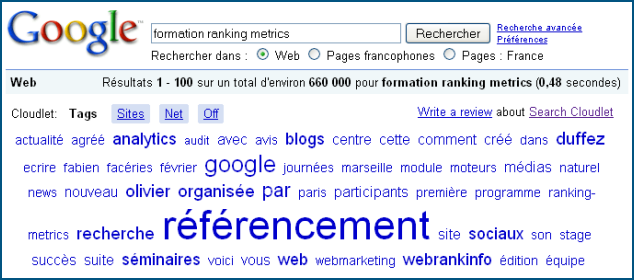 Search Cloudlet : recherche formation Ranking Metrics