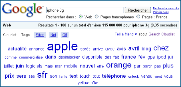 Search Cloudlet : recherche iphone 3g