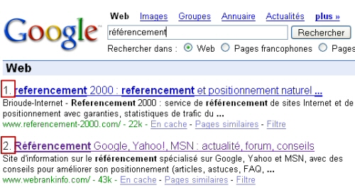 Compteur de position dans Google