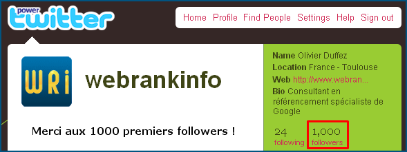 1000 followers @webrankinfo sur Twitter