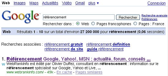 www.webrankinfo.com arrive 1er sur google.fr malgré l'absence du mot référencement dans son nom de domaine