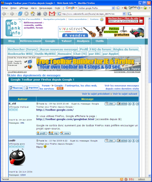 Capture d'�cran de la Toolbar Google pour Firefox