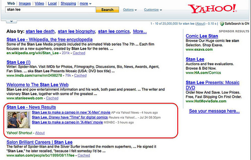 Yahoo Universal Search&nbsp;: l'actualité dans la recherche web