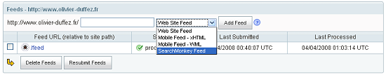 Ajout de feed ou sitemap dans Yahoo Site Explorer