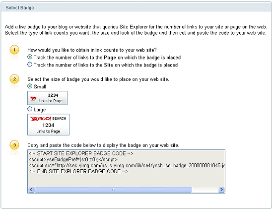 Badge Yahoo Site Explorer