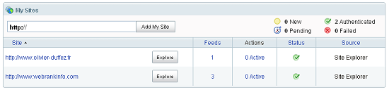 Liste de vos sites gérés dans Yahoo Site Explorer