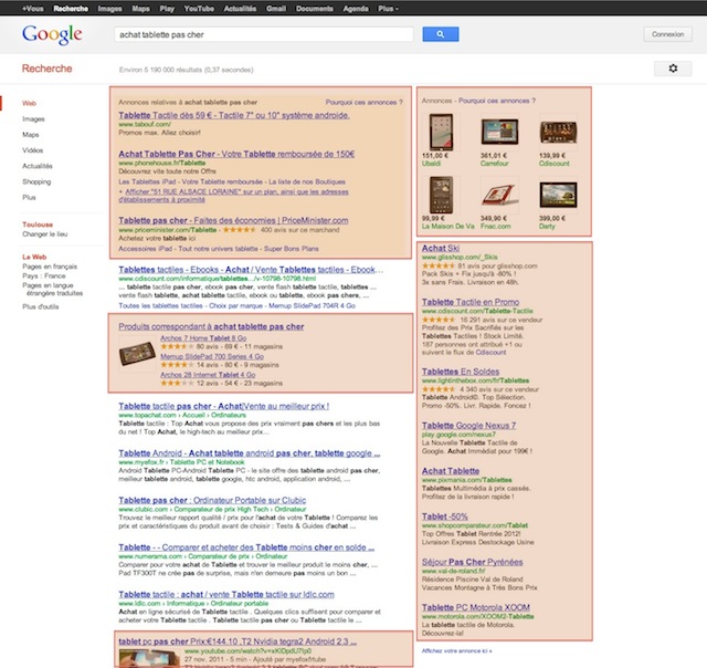 Etude des zones AdWords et SEO dans les SERP