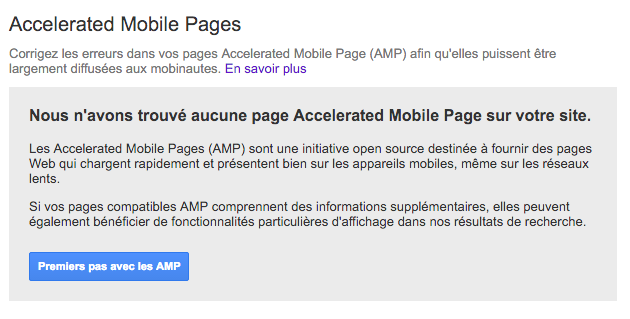 AMP Search Console aucune page