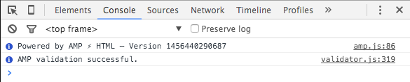 Validation AMP OK dans console Javascript