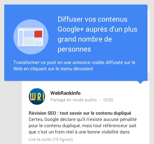 Annonce +Post Google Plus