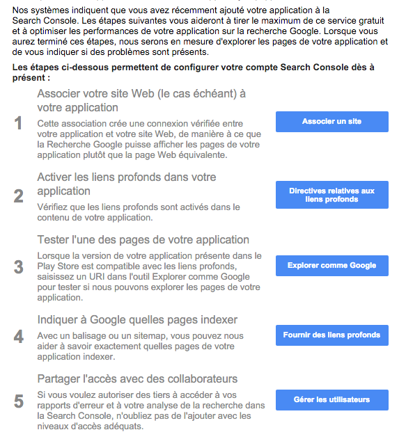 Conseils Google App Indexing Search Console