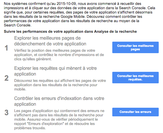 Conseils analyse performances appli Search console