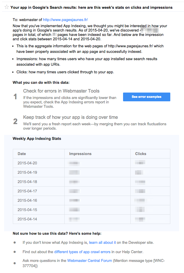 Rapport app indexing GWT