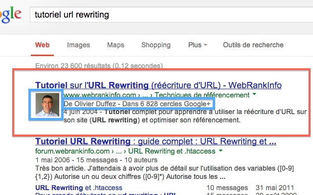 Authorship photo auteur SERPs Google