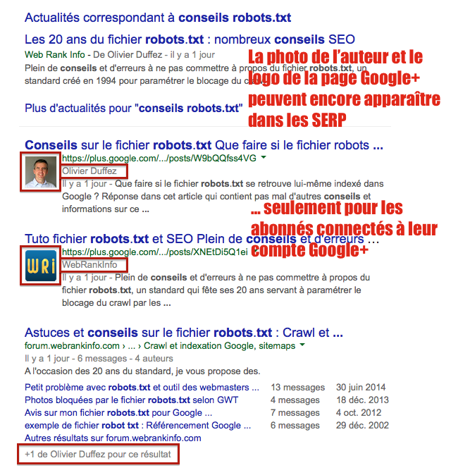 Authorship : photo SERP pour internautes Google Plus