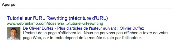 Rich snippet tool : résultat photo auteur