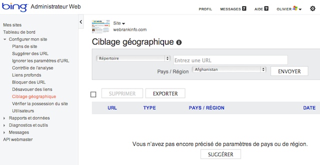 Ciblage géographique dans Bing