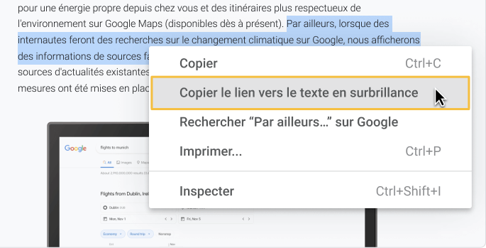 chrome lien vers texte en surbrillance